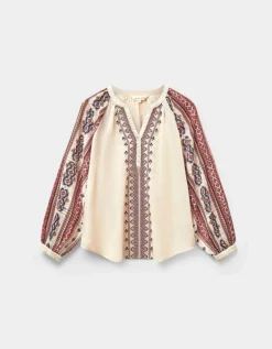 East Gabriette Geometric Print Embroidered Top Ivory