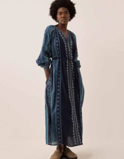 East Gabriette Geometric Print Embroidered Dress Blue