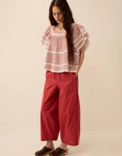 East Irina Cotton Embroidered Trousers Pink