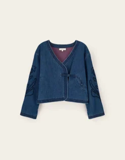East Juna Denim Botanical Embroidered Jacket Blue