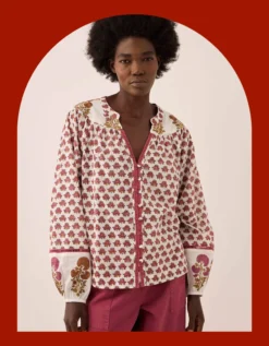East Karmen Hand Woodblock Blouse Pink