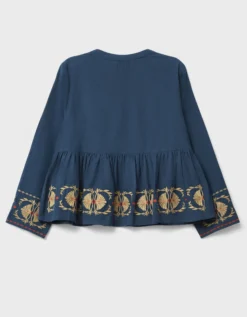 East Katie Embroidered Peplum Blouse Teal