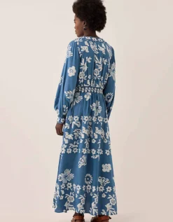 East Kris Hand-Batik Floral Maxi Dress Blue