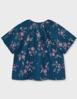 East Layla Floral Print Cotton Top Blue