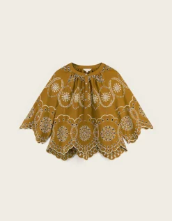 East Leni Floral Broderie Cotton Poplin Top Green