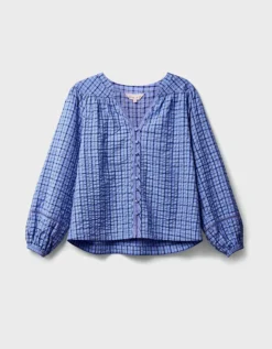 East Lilia Check Cotton Blouse Blue