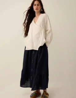 East Liza Midi Linen Skirt Blue