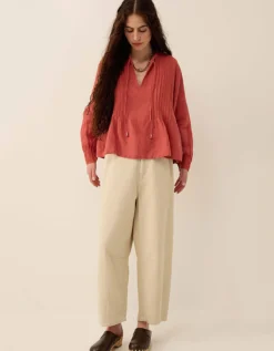 East Liza Pintuck Linen Top Pink