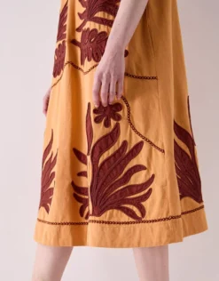 East Mella Appliqué Cotton Midi Dress Orange
