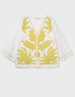 East Mella Hand-Appliqué Cotton Top White