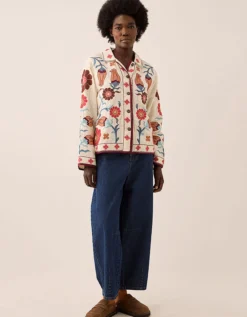 East Odeline Floral Embroidered Cotton Jacket Ivory