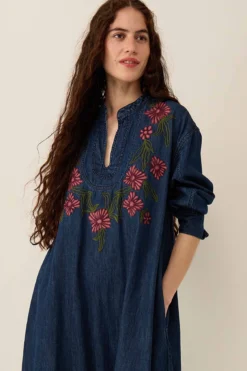 East Reyna Denim Embroidered Dress Blue