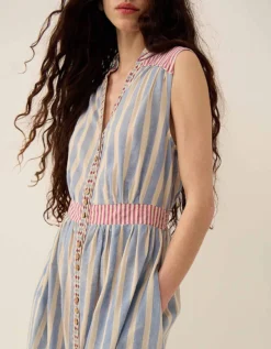 East Rylea Placement Print Cotton Midi Dress Blue
