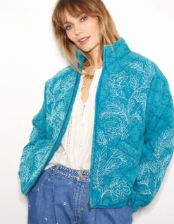 East Tate Embroidered Quilted Jacket Teal