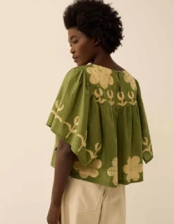 East Trixie Batik Printed Florals Top Green