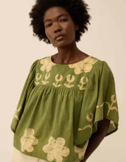 East Trixie Batik Printed Florals Top Green