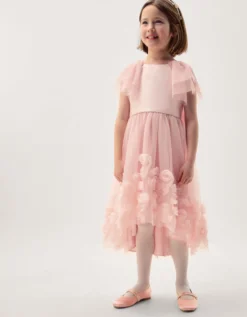 Eden Appliqué Rose Tulle Dress Pink