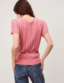 Edie Floral Embroidered Short Sleeve Jumper Pink