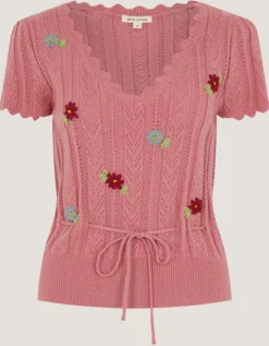 Edie Floral Embroidered Short Sleeve Jumper Pink