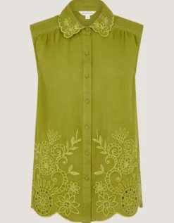Effie Sleeveless Embroidered Shirt Green