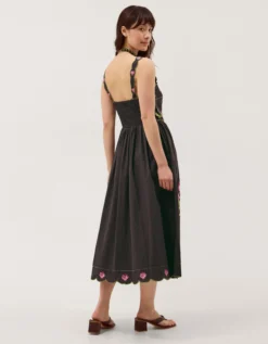 Eleni Floral Embroidered Midi Dress Black