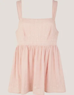 Eliza Embroidered Cotton Cami Top Pink