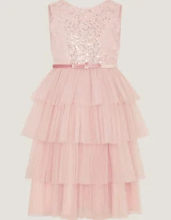 Elodie Sequin Tiered Party Dress Pink