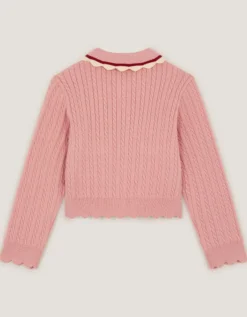 Embellished Cable Knit Cardigan Pink