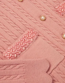 Embellished Cable Knit Cardigan Pink