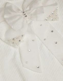 Embellished Puff Sleeve Bow T-Shirt Ivory