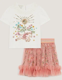 Embellished T-Shirt & Tulle Skirt Set Pink