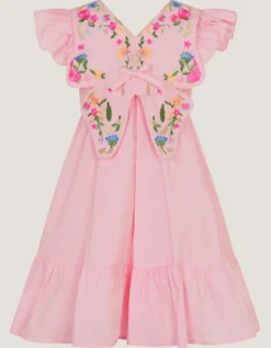 Embroidered Butterfly Bodice Dress Pink