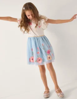 Embroidered Floral Tulle Disco Dress Blue