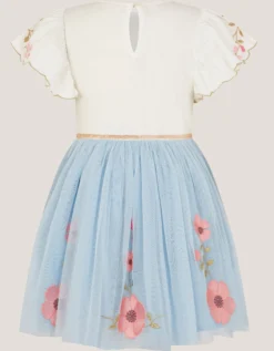 Embroidered Floral Tulle Disco Dress Blue