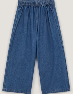 Embroidered Pocket Chambray Trousers Blue