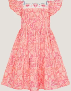 Embroidered Shell Print Dress Pink