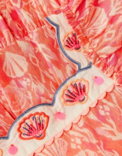 Embroidered Shell Print Dress Pink