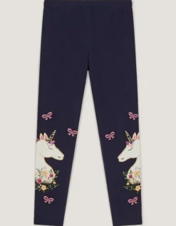 Embroidered Unicorn Leggings Blue