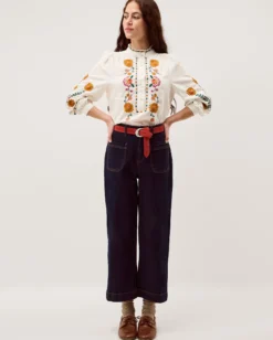 Emmy Embroidered Long Sleeve Top White