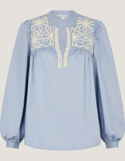 Erica V-Neck Embroidered Blouse Blue