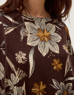 Esther Floral Linen Blend T-Shirt Brown
