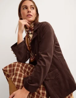 Eva Faux Suede Longline Jacket Brown