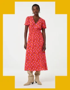 Fabienne Chapot Bonna Strawberry Print Midi Dress Orange