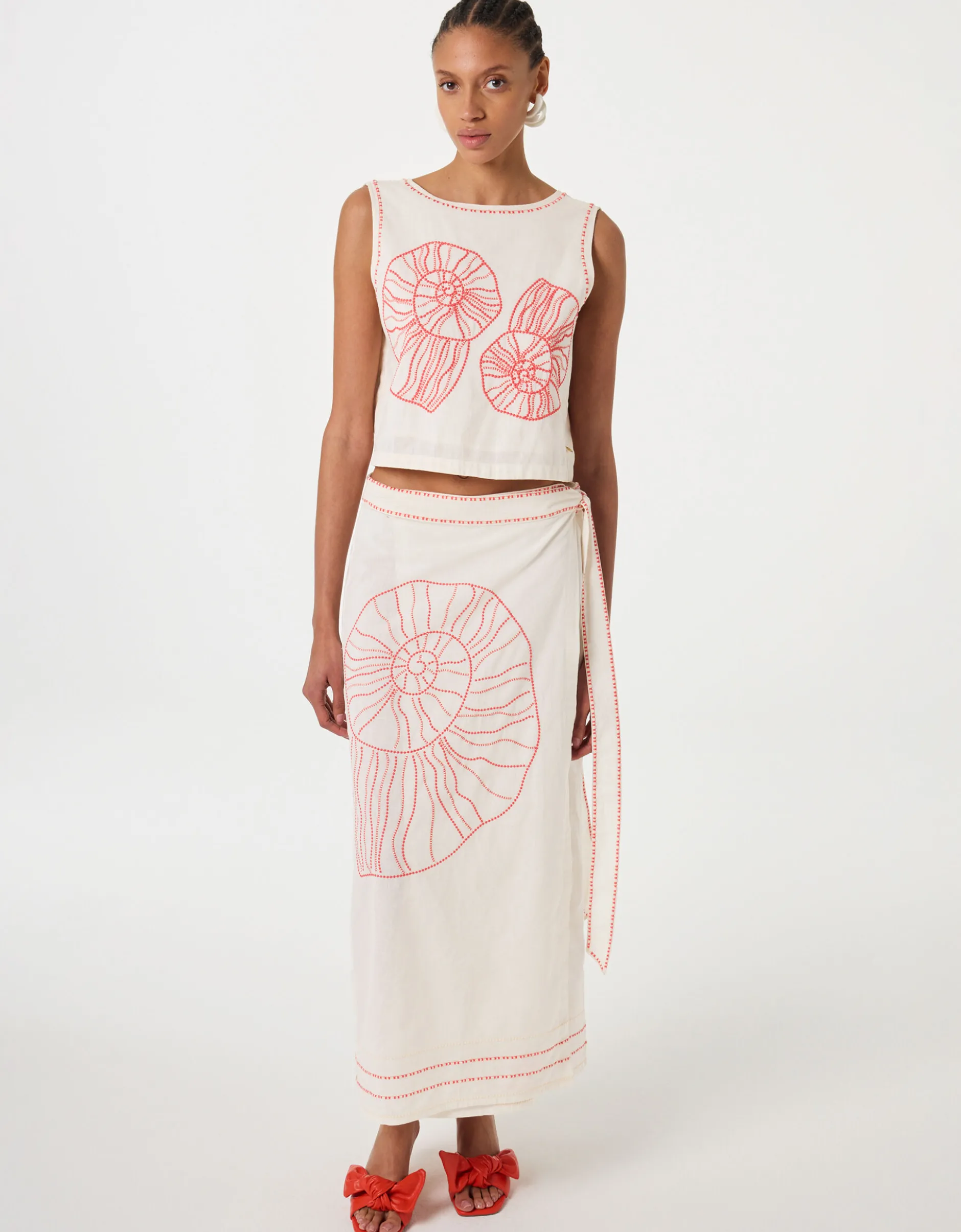 Fabienne Chapot Sine Shell Embroidered Wrap Skirt Ivory