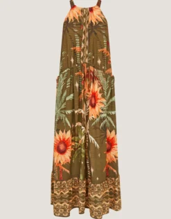 Fallon Sleeveless Tropical Print Midi Dress Green