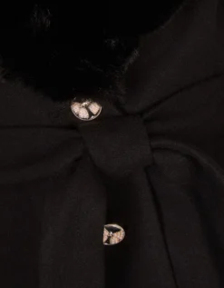 Faux Fur Collar Belted Coat Black