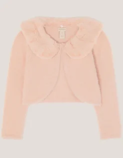 Faux Fur Collar Cardigan Pink
