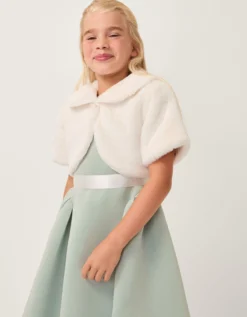 Faux Fur Collared Shrug Ivory