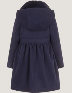 Faux Fur Collar Frill Coat Blue