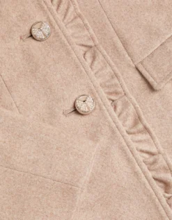 Faux Fur Collar Frill Coat Camel